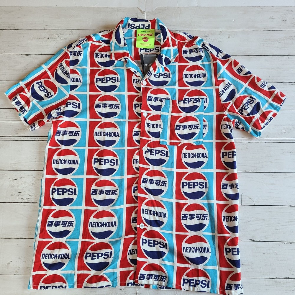 Forever 21 Pepsi Button-Down Short Sleeve Shirt - Medium